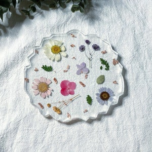 Irregular Pastel Flowers x Rose Gold Flakes Resin Coaster/Tray