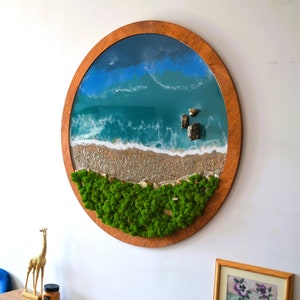 Moss Wall art, Circle, Ocean Resin Art, Epoxy Resin Decor, Moss art, Wall decor, Epoxy Wall Art, River Wall Decor,