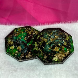 Emerald Green with Gold Foil Translucent Handmade Resin Coaster Set - 2 Coasters