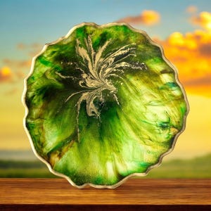 Coasters Shades of Green with Gold, Handmade Epoxy Resin Coasters
