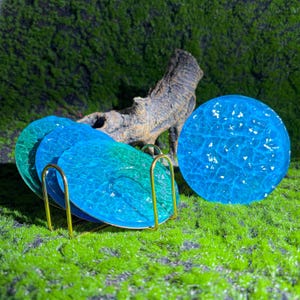 Ocean Wave Resin Coasters Set – Blue & Green Mix – Round Epoxy Coasters with Holder, Beach Decor Gift